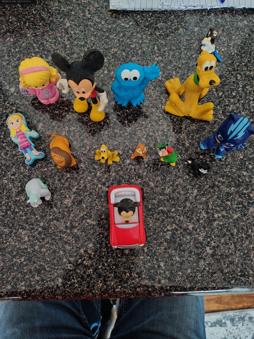 Disney Red Toy Car with Yellow Pluto and Blue Cookie Monster Figures